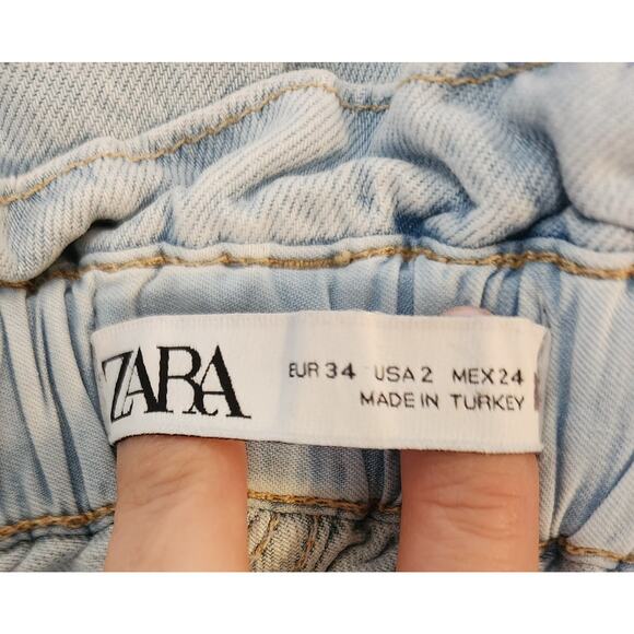 ZARA 90s Style HIgh Waist Acid Wash with Tie Jeans Size 2 - Picture 4 of 5